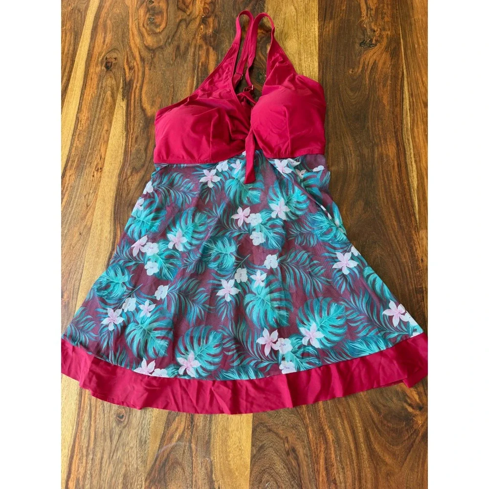 Womens Magenta Tropical Palm Print Tankini Set Boy Shorts Swimsuit Plus Size 5XL
